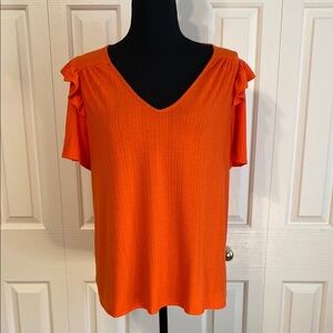 NWT W5 Tangerine Orange Ruffled Flutter Short Sleeve Extra Large Blouse